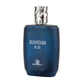 Blauwe parfumfles met zilveren dop van Eau de Parfum Guardian Blue